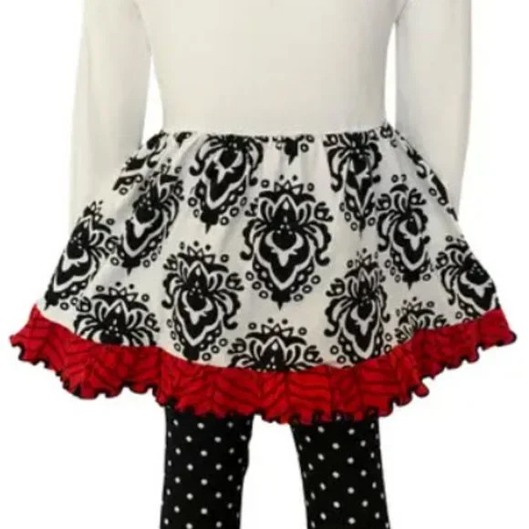 Damask & Polka Dot Ruffle Dress Set - Picture 4 of 9